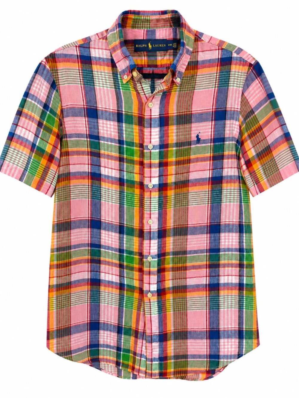 Ralph Lauren 100% Linen Madras Plaid Button Down Shirt Men’s M Preppy Modern